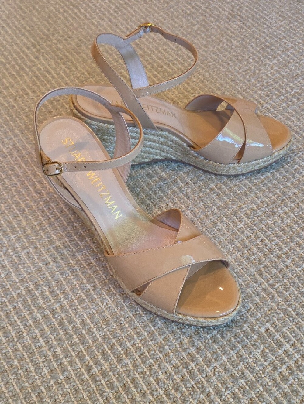 Stuart Weitzman Patent Leather Espadrille Wedge Sandals in Nude - Picture 13 of 14